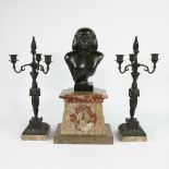 Neo-Egyptian clock Lerolle Paris brons after Emile Hébert and 2 bronze chandelier