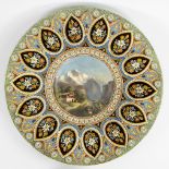 Lauterbrunnenthal enameled ceramic plate with handpainted mountain landscape