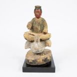 Wooden statue with original polychromy, Taoist - Buddha with Chinese texts inside, presumably MING