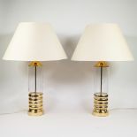 Pair of lampadaires with brass and transparent gold-plated glass base, 1970s