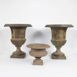 3 cast iron garden vases