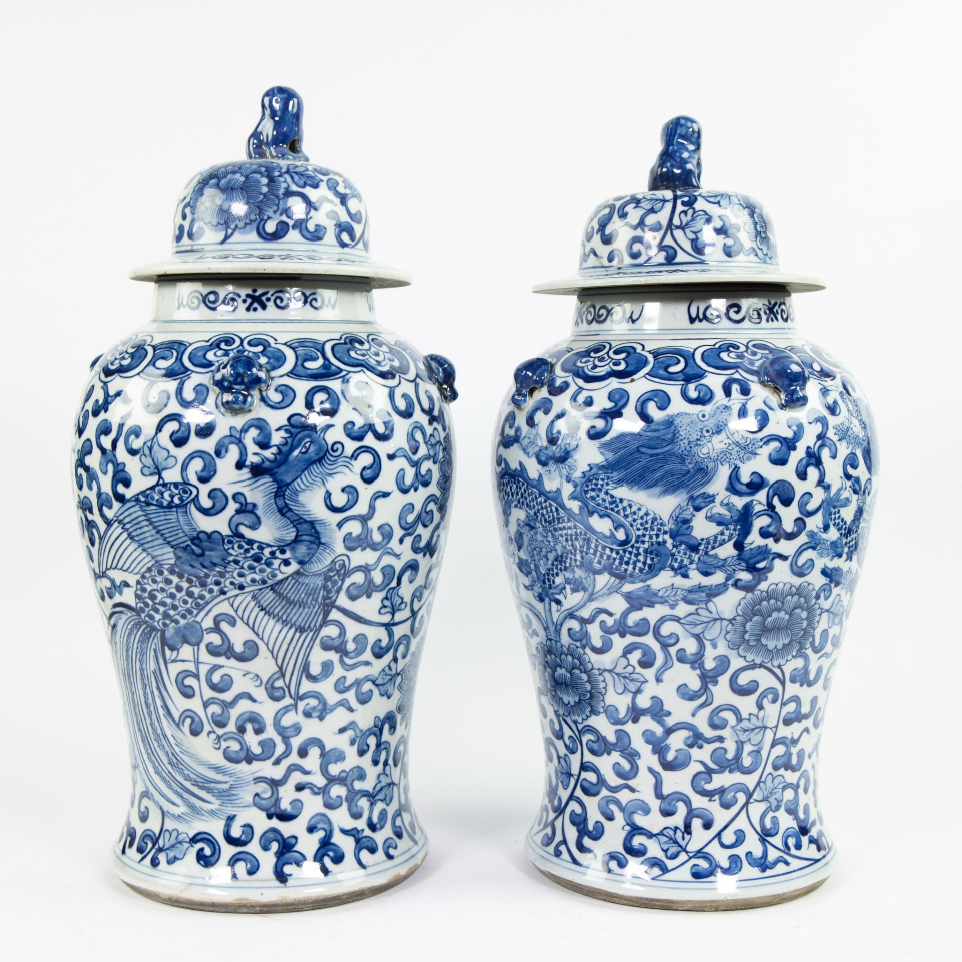 Pair of 20th century Chinese blue/white lidded vases