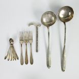 Silver cutlery (spoons, forks and 2 ladles) and silver handle walking stick, Belgium 19th century, 6