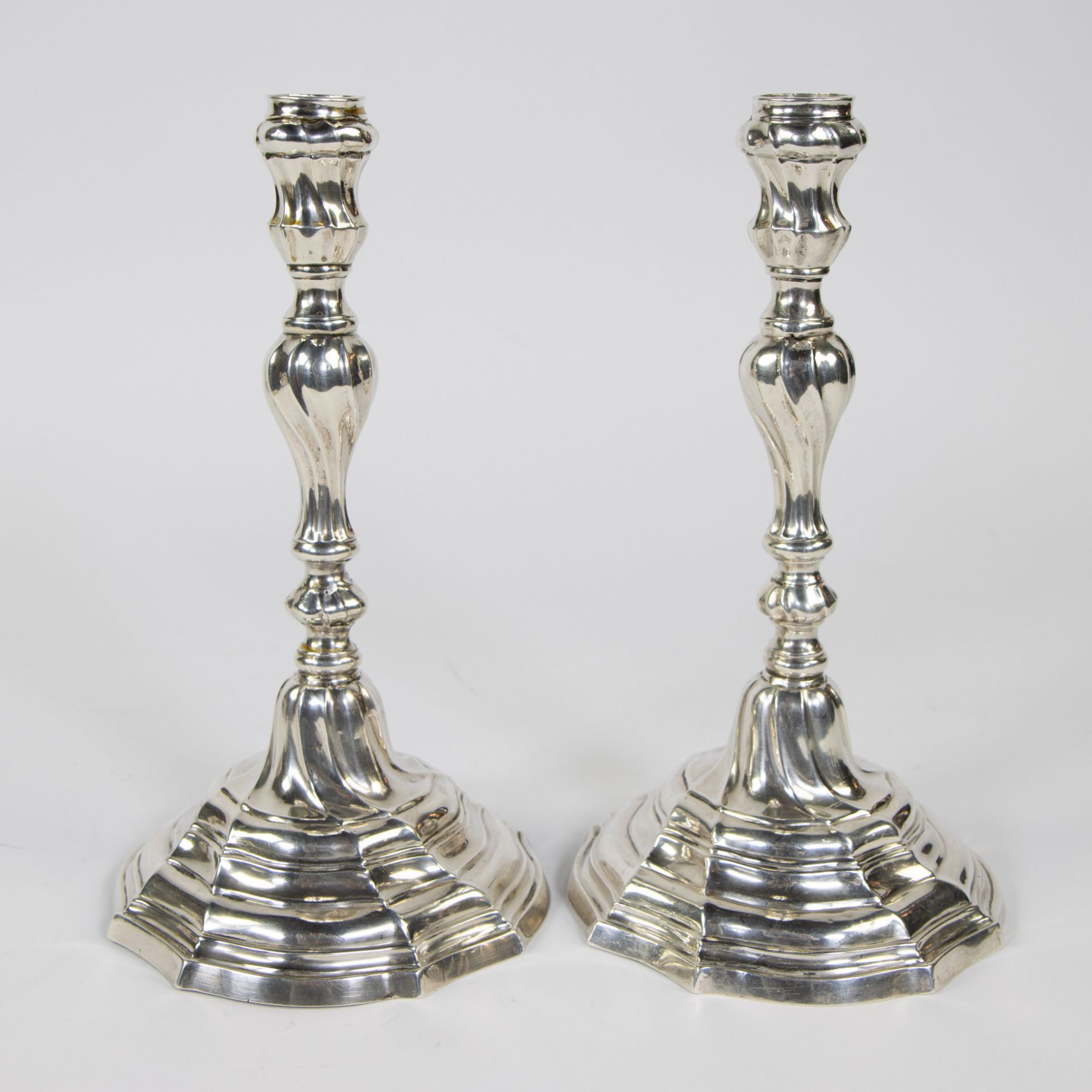 Ghent Louis XV candlesticks, twisted, silver 1774, silversmith Joannes Baptista Paulus