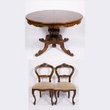 Beautiful mahogany Louis Philippe table with central foot and 5 matching chairs