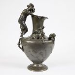Pewter jug decorated with a dreaming girl and splened children, signed Moreau