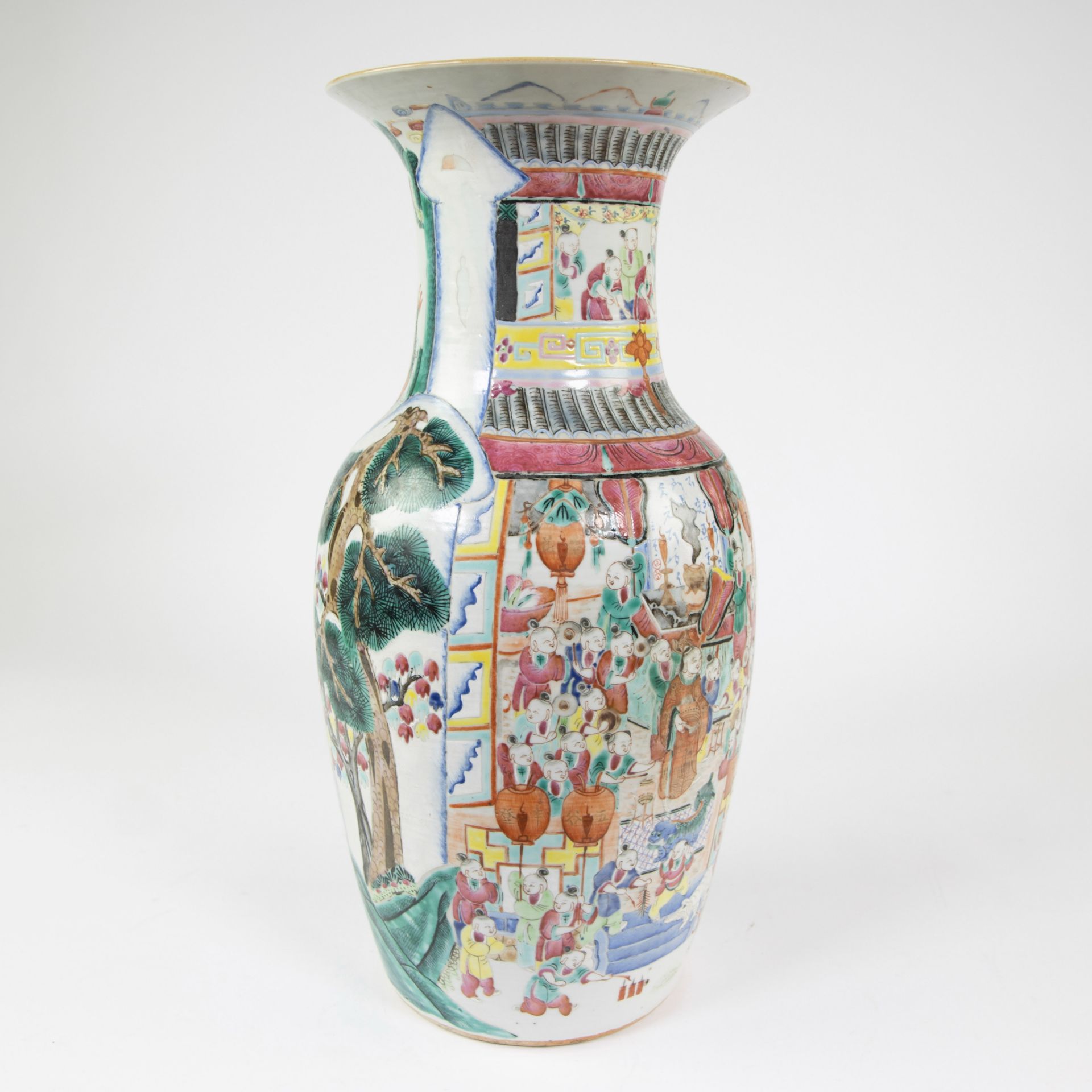 Chinese procelain baluster shaped vase decorated in famille rose enamels with 100 lucky boys theme. - Image 9 of 11