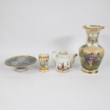 Lot of porcelain and pottery ao including Majolica bowl on foot 18th century Italian