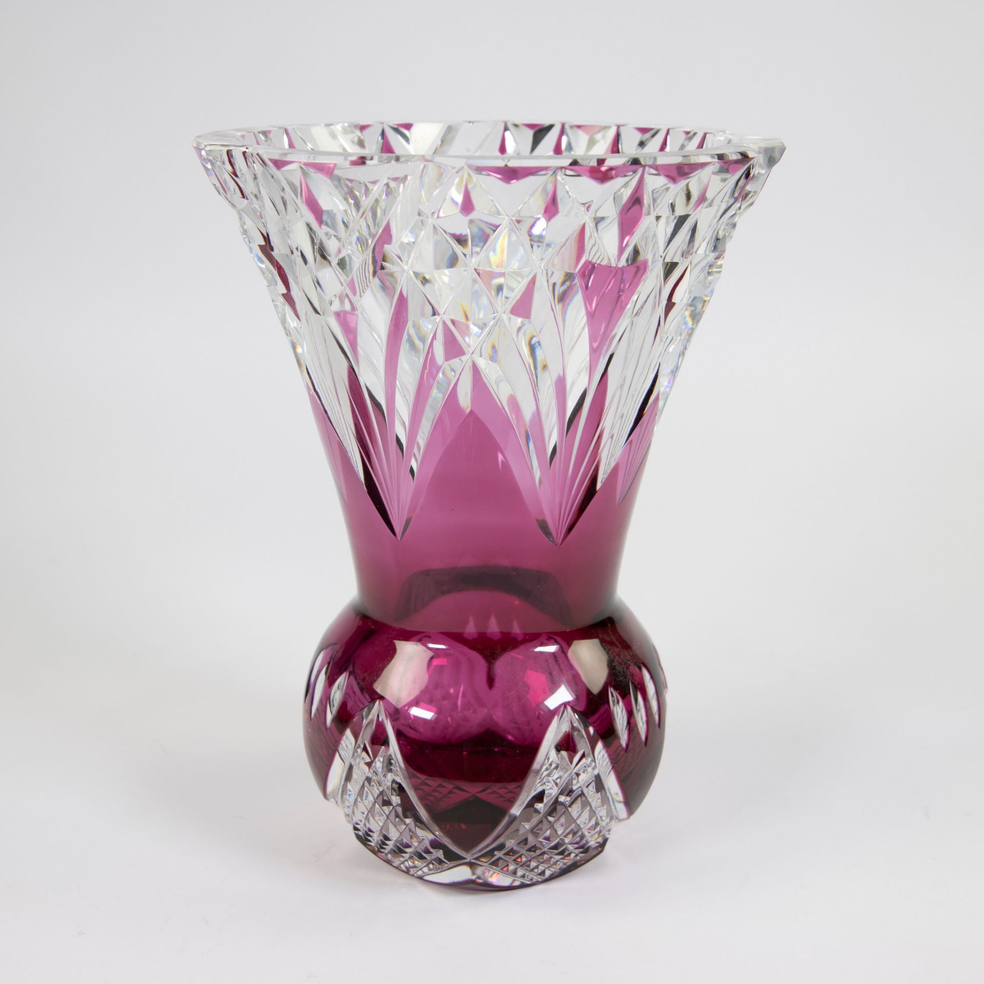 Val Saint Lambert purple cut crystal vase model OMER, signed - Image 2 of 4