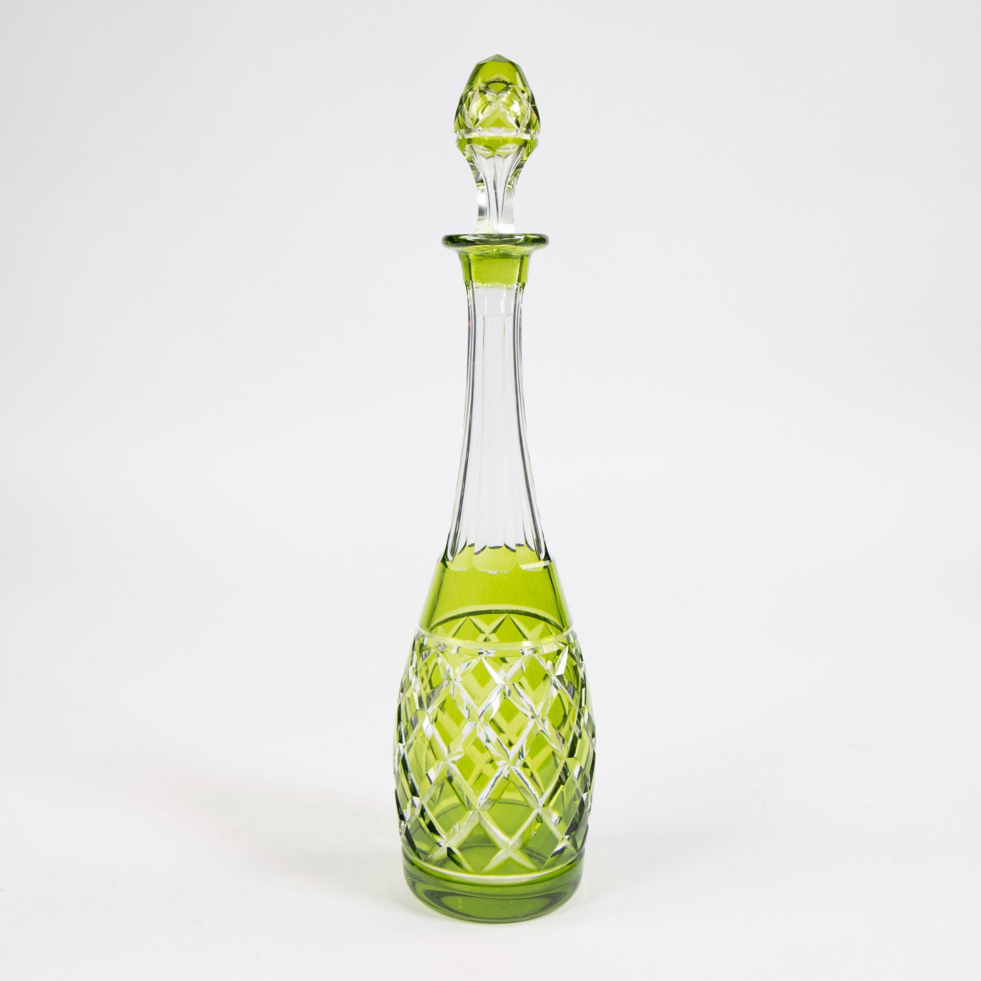 Val Saint Lambert green cut and blue cut crystal decanter - Image 3 of 9