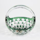 Val Saint Lambert crystal green cut basket, signed and with original label