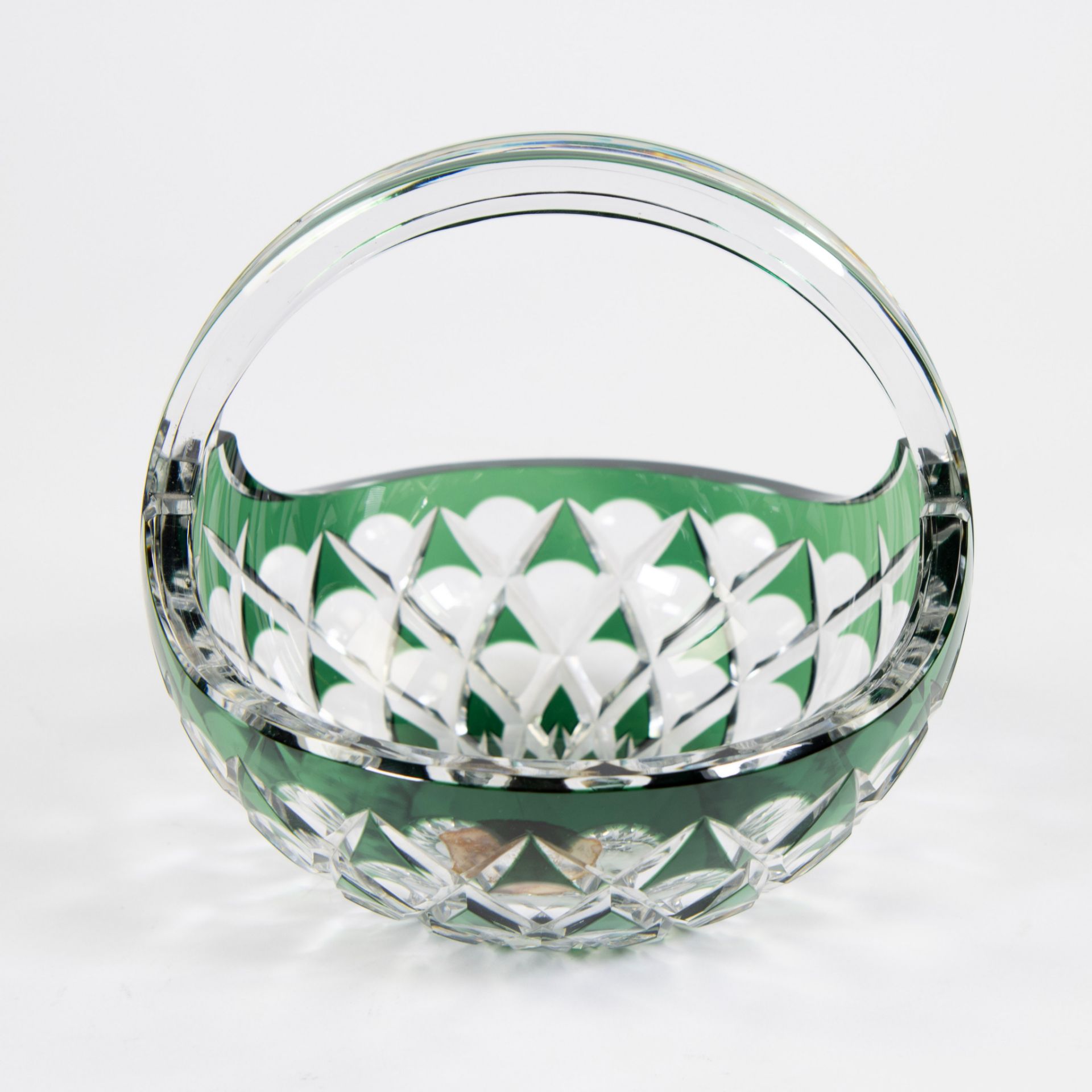 Val Saint Lambert crystal green cut basket, signed and with original label