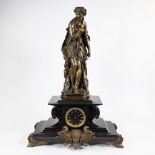 Napoleon III period clock in black marble by H. Kreitz, Antwerp with bronze statue of Henry Étienne