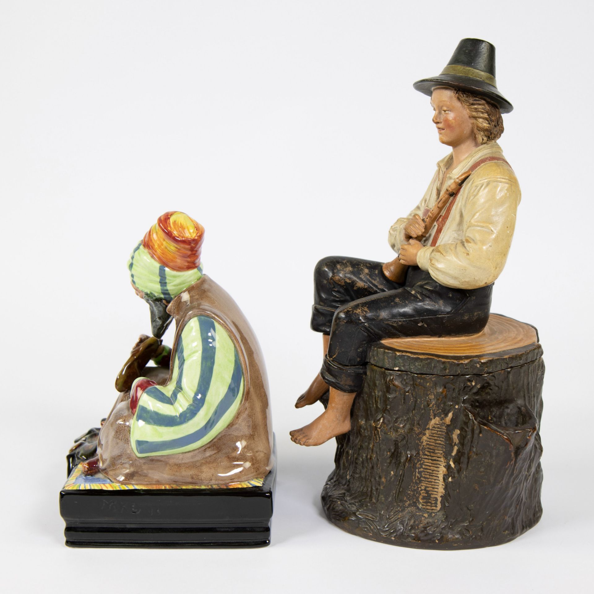 Rare signed by Charles Noke Royal Doulton The Cobbler HN1706 and Terracotta tobacco jar Germany ca. - Image 2 of 5