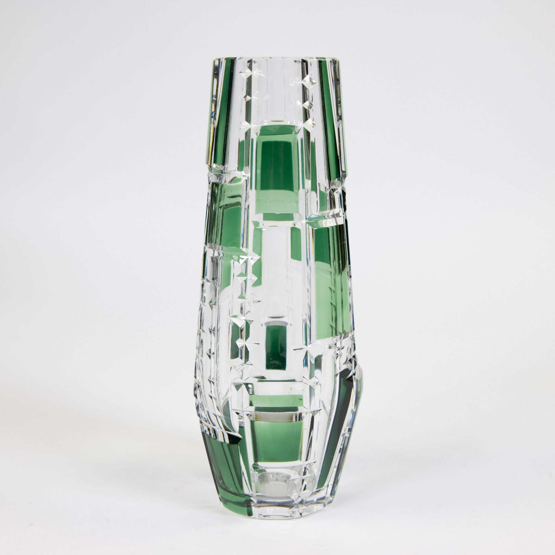 Val Saint Lambert green cut Art Deco crystal vase, signed - Image 2 of 4