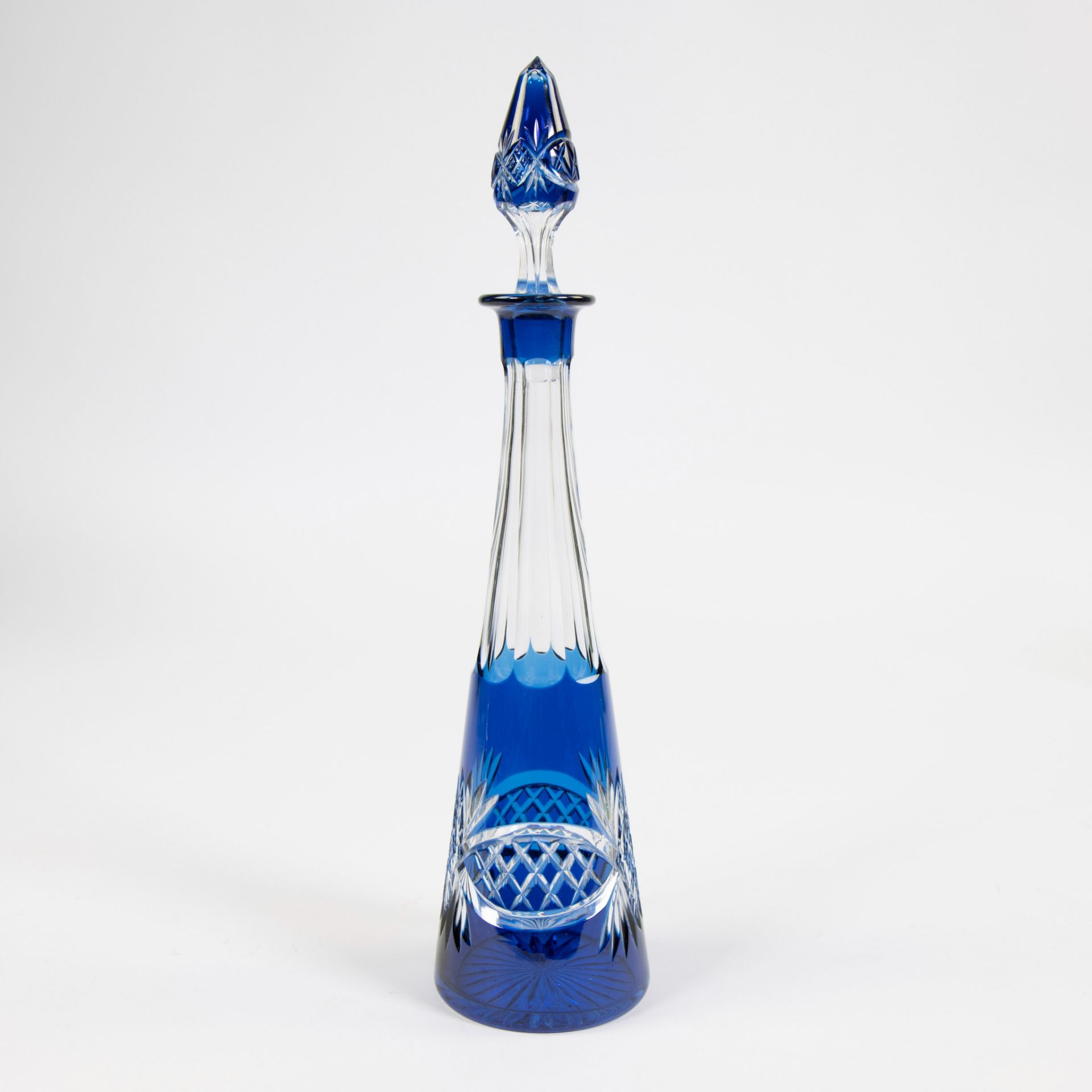 Val Saint Lambert green cut and blue cut crystal decanter - Image 9 of 9