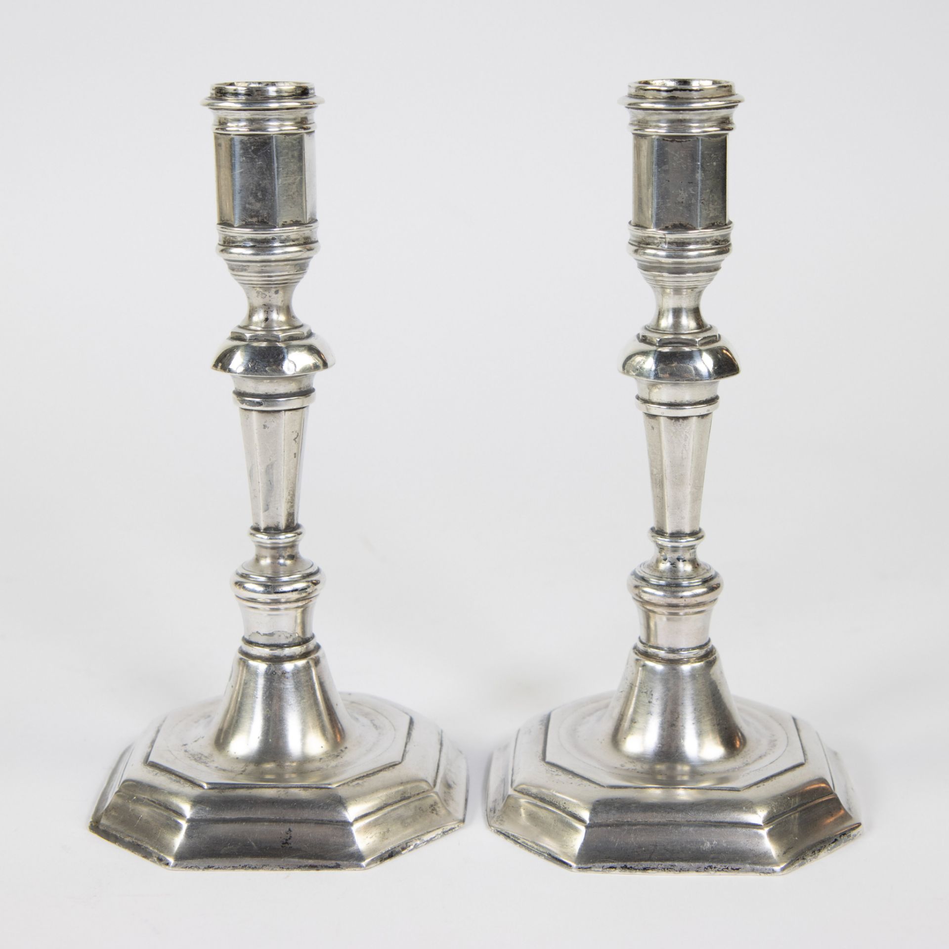 Pair of German cast silver candlesticks 18th century - Image 3 of 5