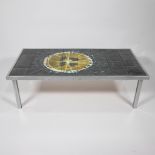 Coffee table with ceramic tiles from Juliette Belarti, Belgium, 1960-1970, signed