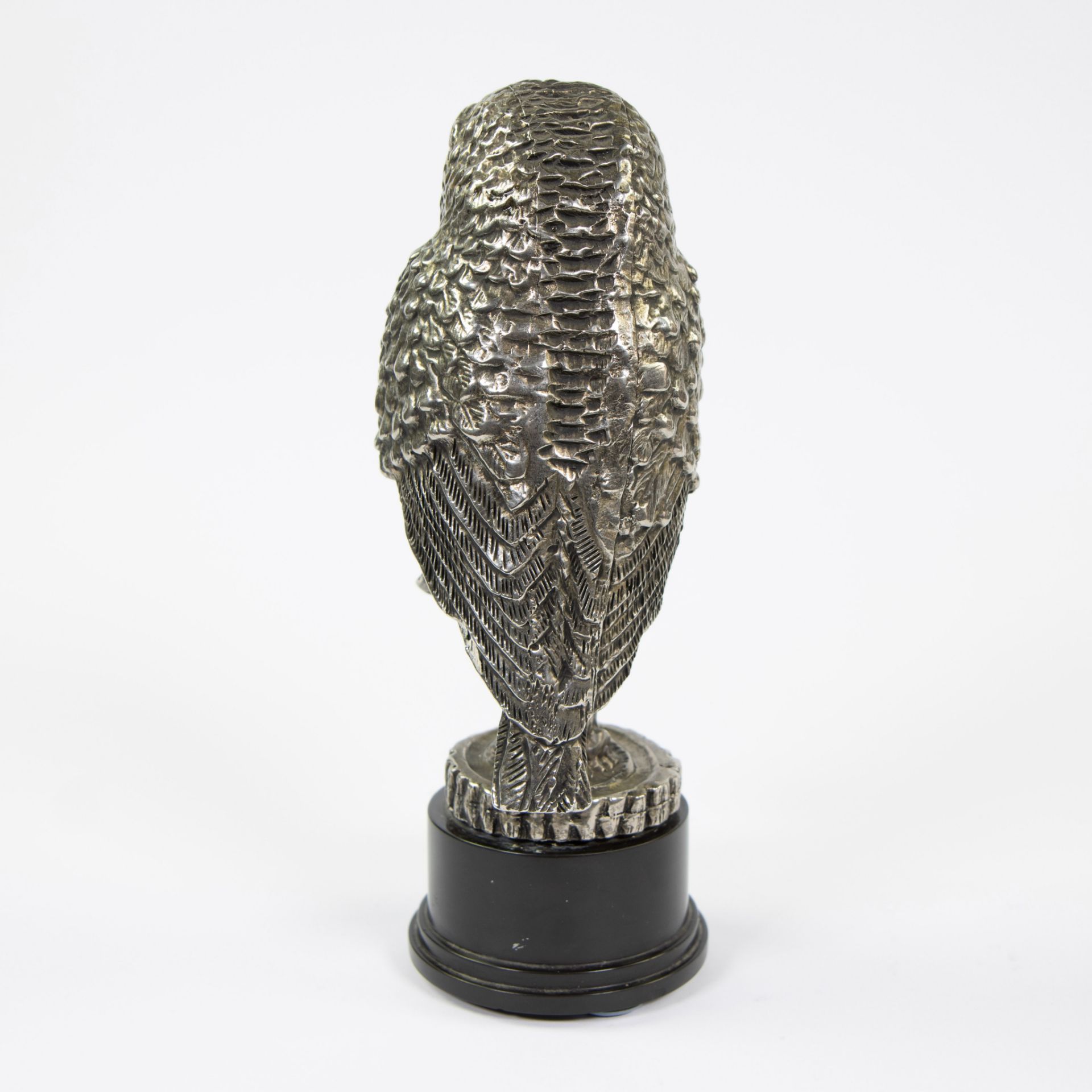 Silvered owl on black marble base and glass eyes, Germany. - Image 3 of 4