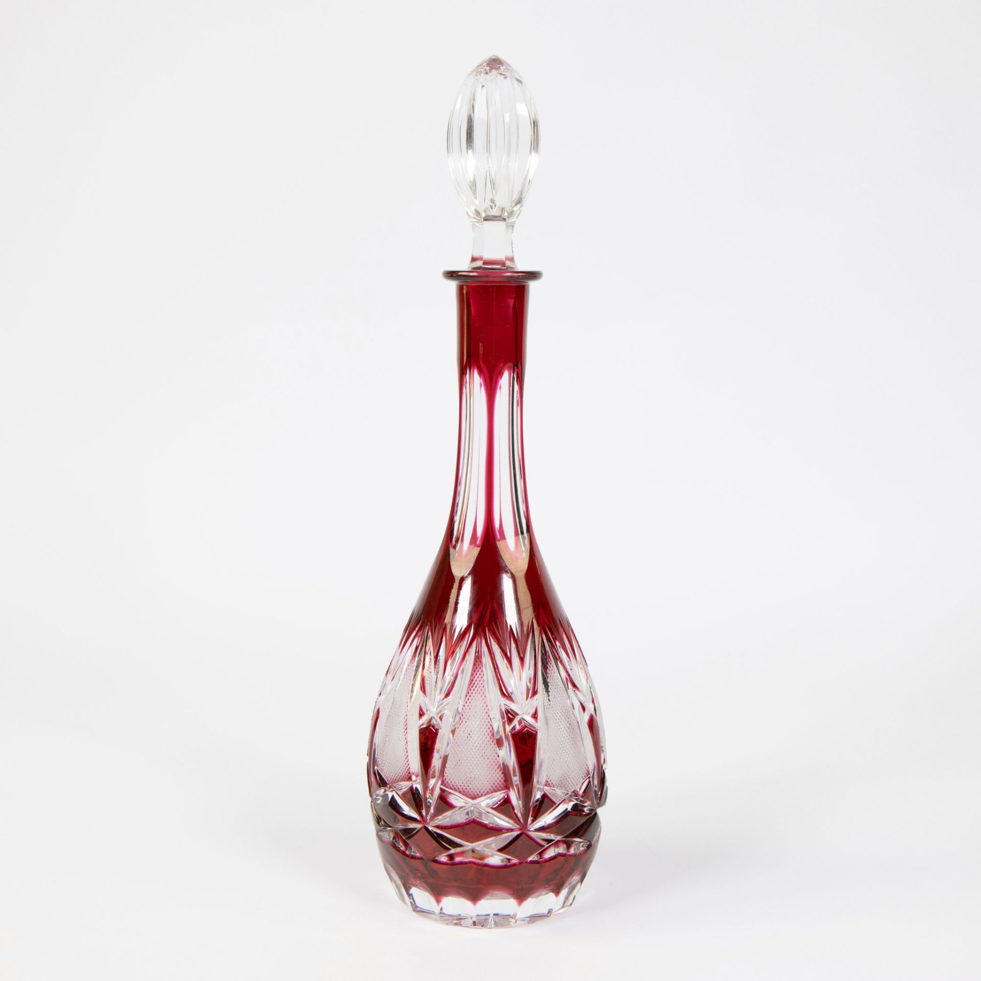 Val Saint Lambert red crystal carafe and 5 glasses - Image 3 of 6