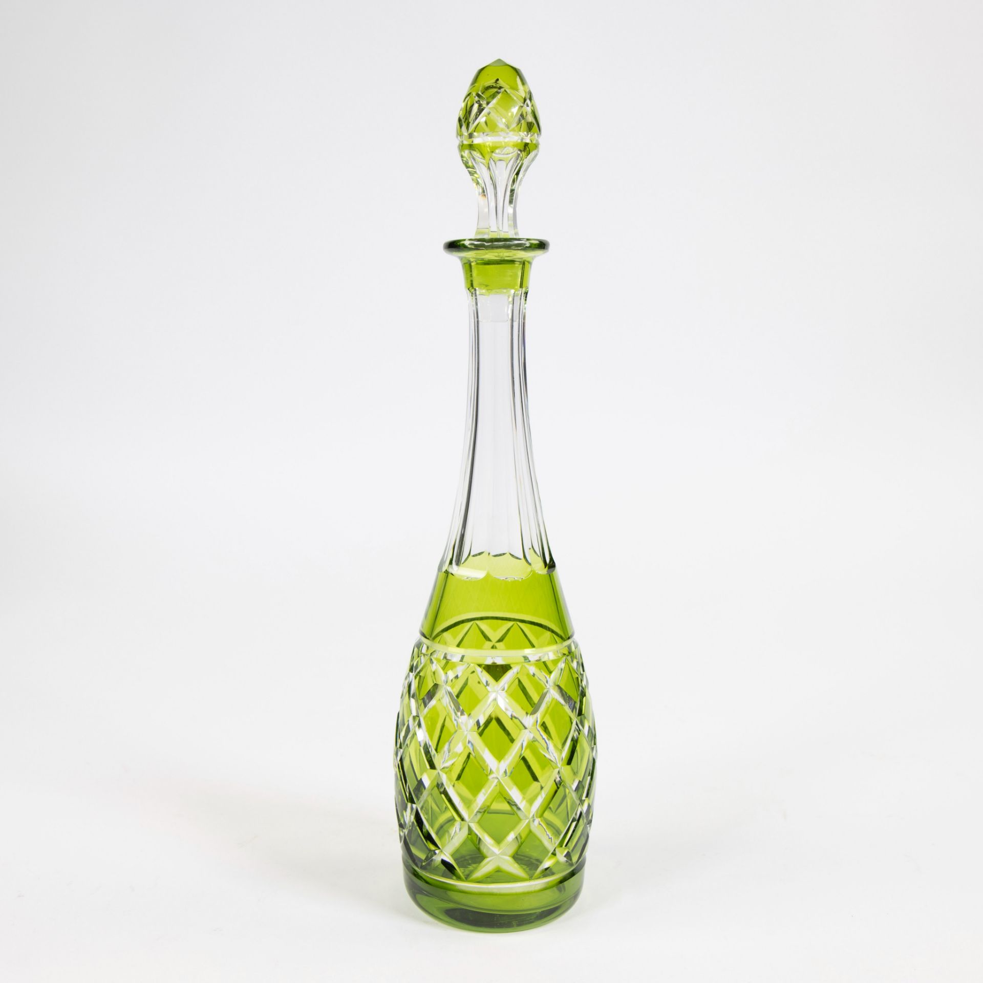 Val Saint Lambert green cut and blue cut crystal decanter - Image 4 of 9