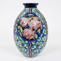 Art Deco vase in crackle faience, marked "Boch frêres Keramis", with decor D2809.