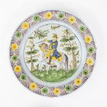 Large polychrome dish with rider, orangistic, Friesland 19th century