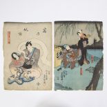 Collection of 2 Japanese color woodcuts, signed on the back