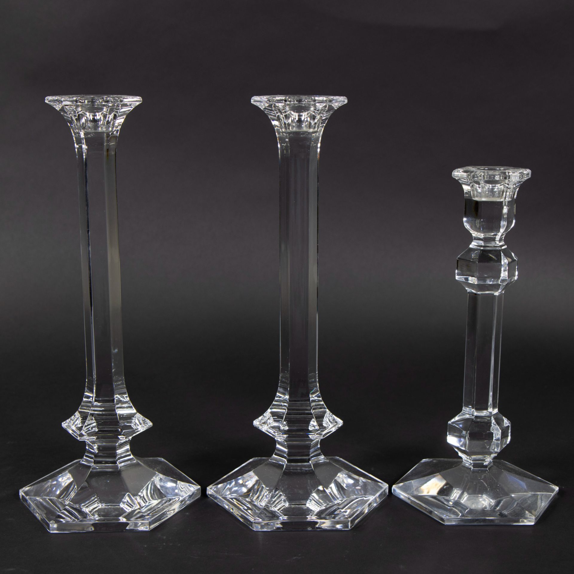 Val Saint Lambert 3 crystal candlesticks, gemerkt - Image 3 of 5