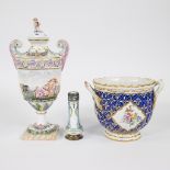 Lot of 3 pieces porcelain vase with lid Naples 1820-'30, Sèvres vase with silver mount and Sèvres po