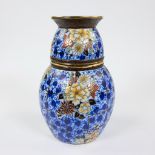 Raymond Chevalier / Boch La louvière, Egg-shaped vase, enamelled ceramics decorated with floral moti