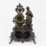 Antique French Louis Philippe mantel clock decorated with a reading girl, circa 1870