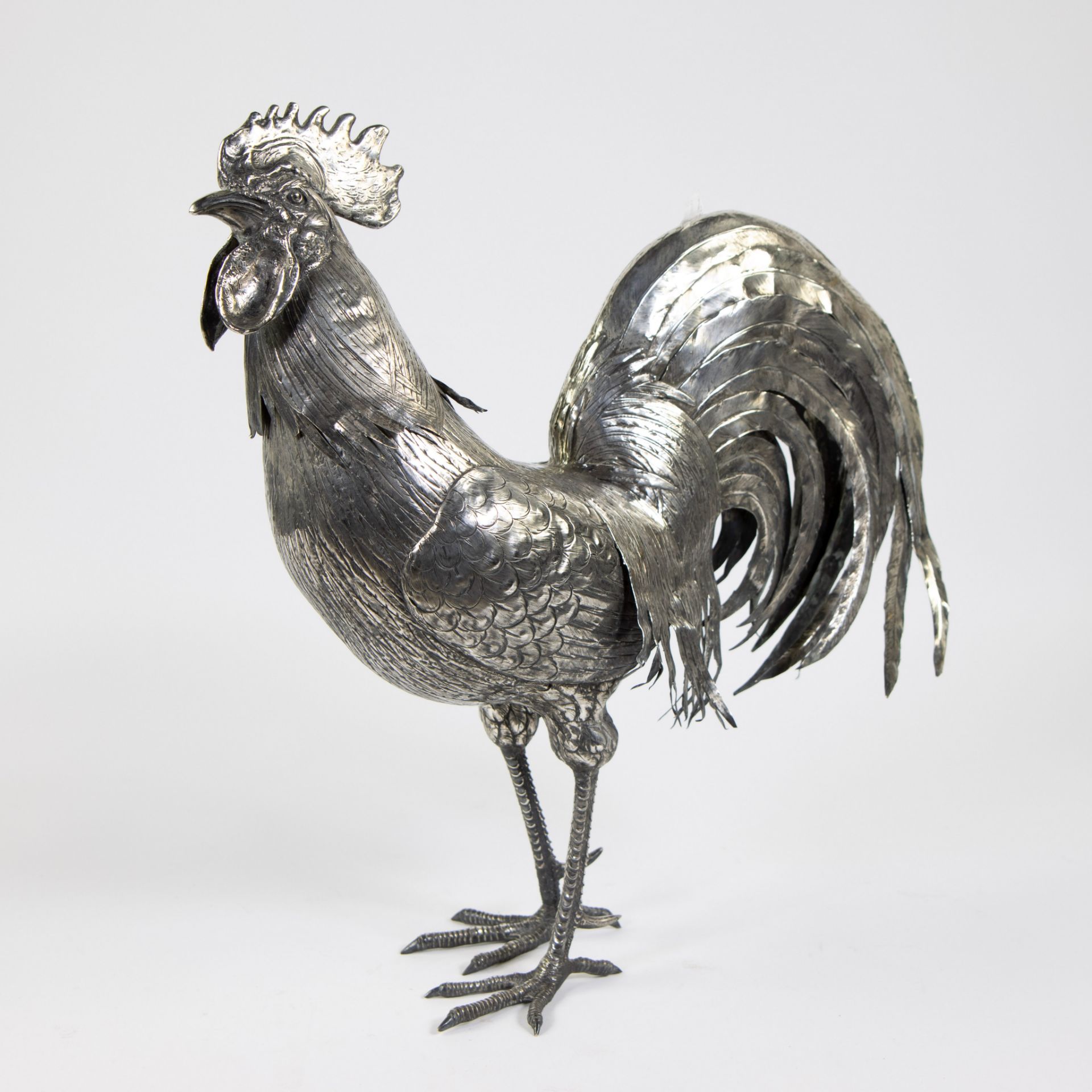 Solid silver rooster, marked Neresheimer & Sohne, 1893-1903, silver 813, German Hannau