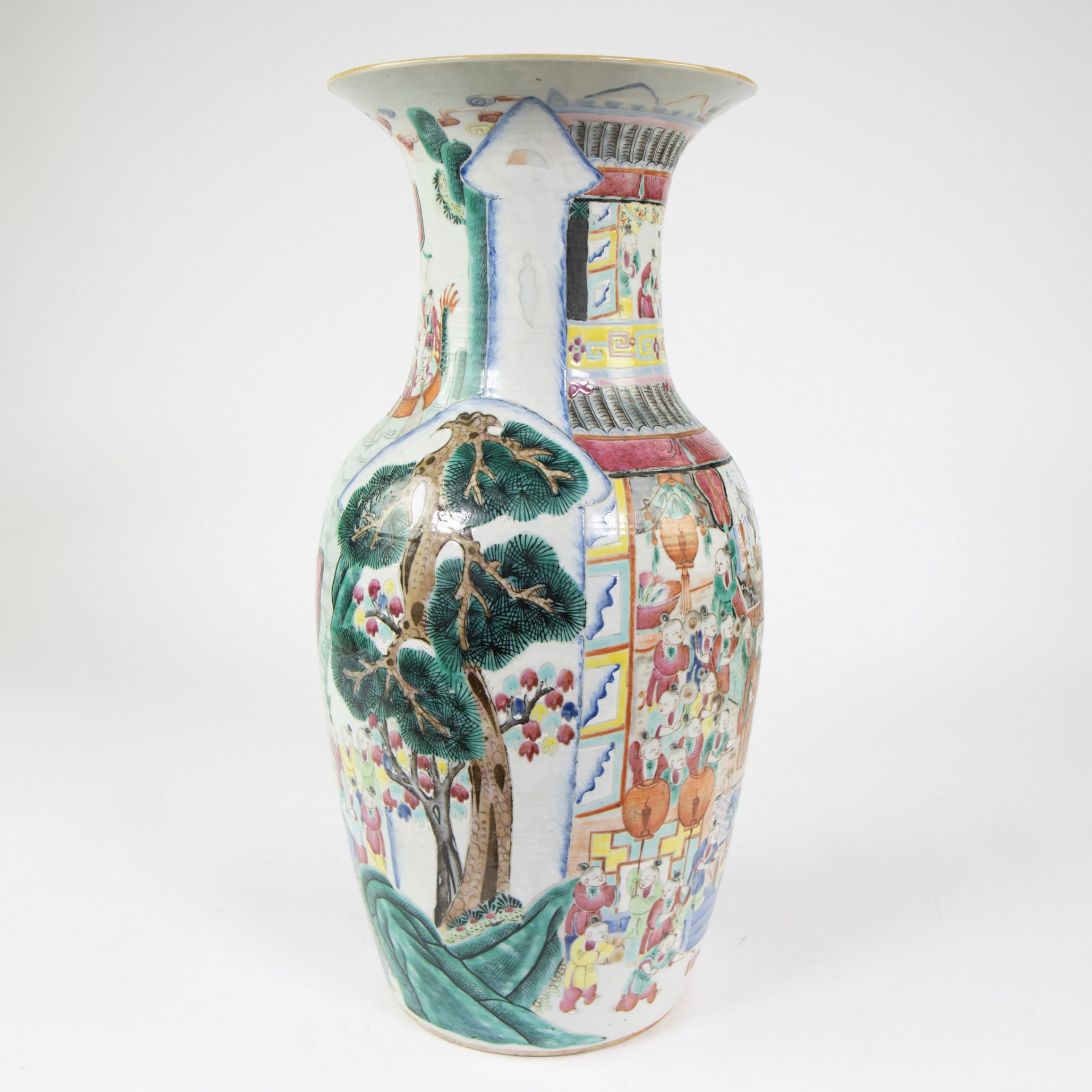 Chinese procelain baluster shaped vase decorated in famille rose enamels with 100 lucky boys theme. - Image 8 of 11