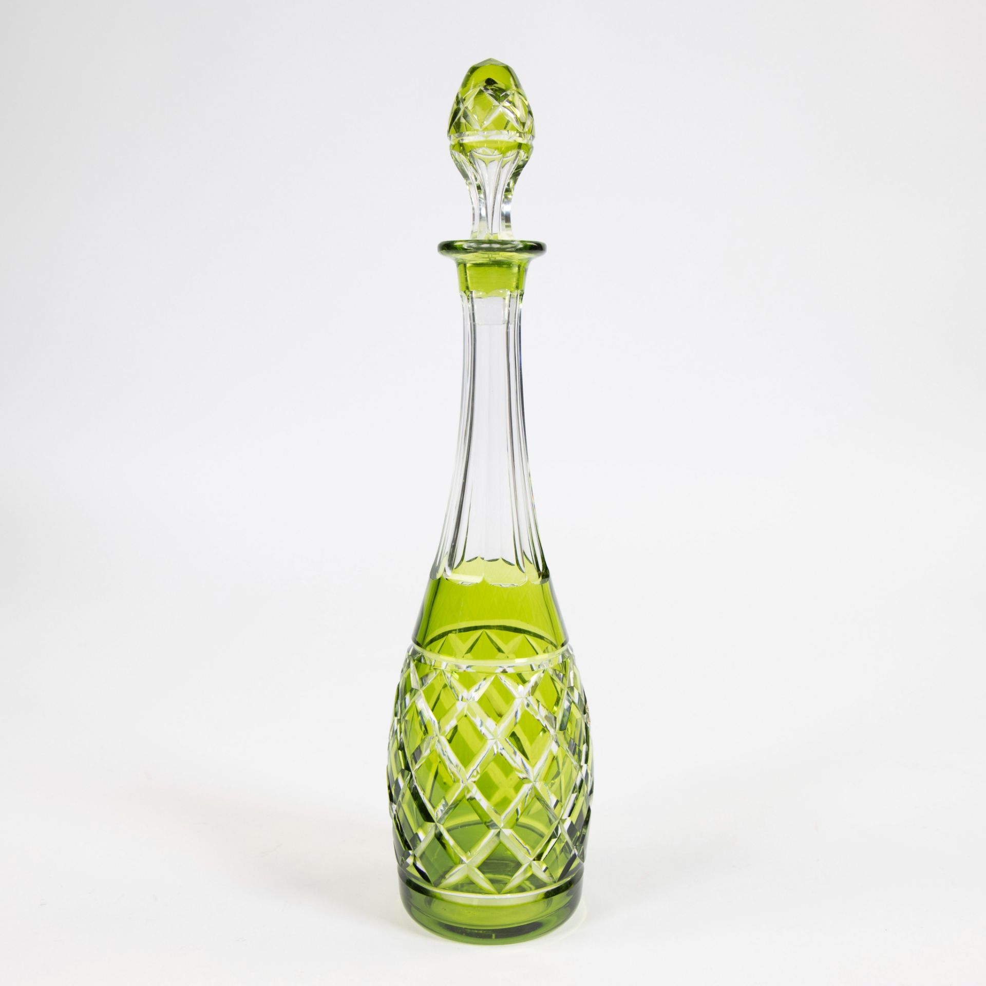 Val Saint Lambert green cut and blue cut crystal decanter - Image 5 of 9