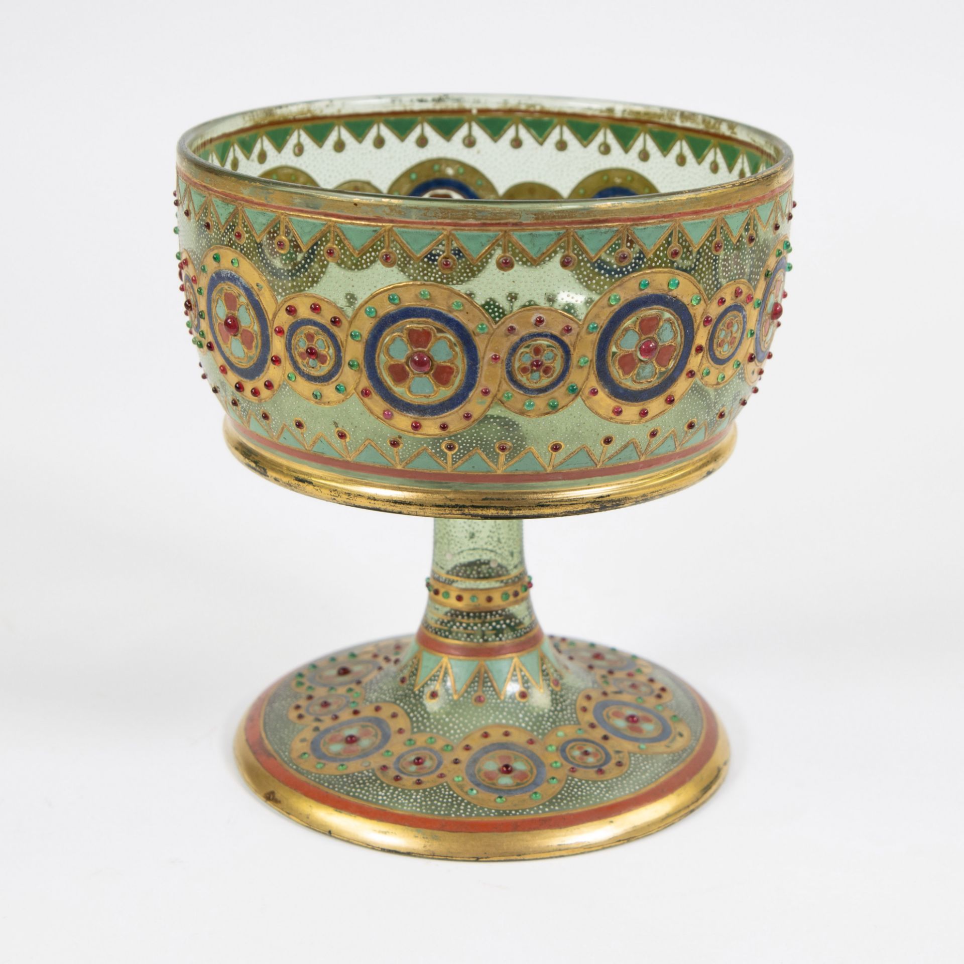 19th century Venetian glass coupe hand-painted and enamelled