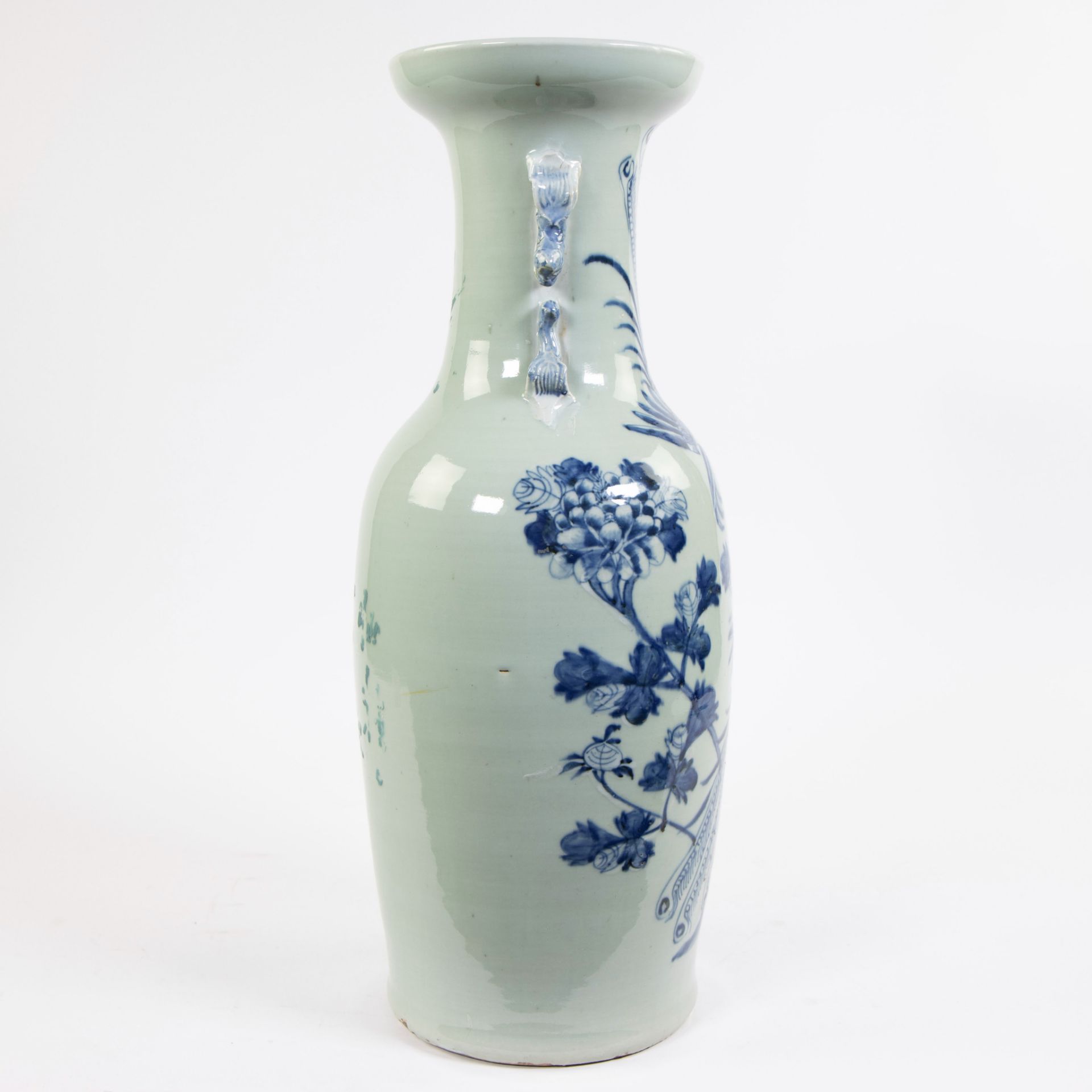 Chinese Celadon vase decorated with phenixes and flowers, 19th C - Bild 4 aus 6