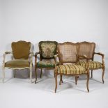 Lot of 4 armchairs style Louis XV