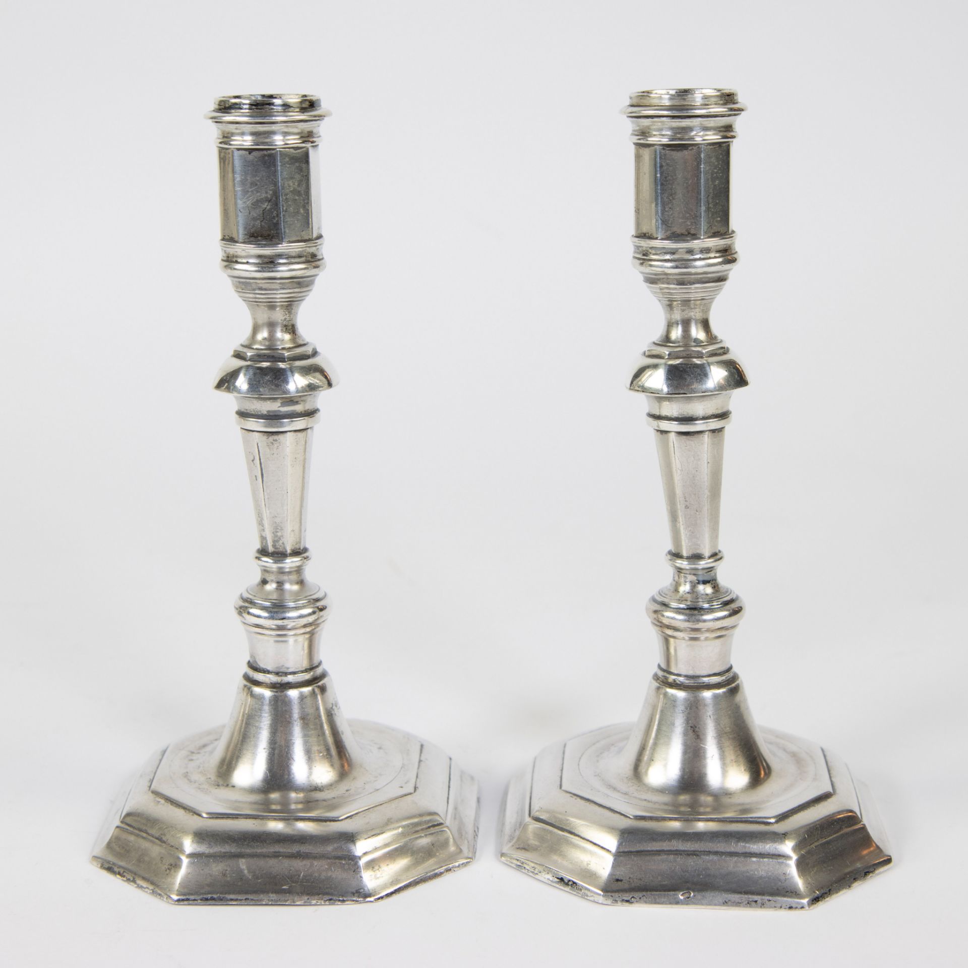 Pair of German cast silver candlesticks 18th century - Image 4 of 5