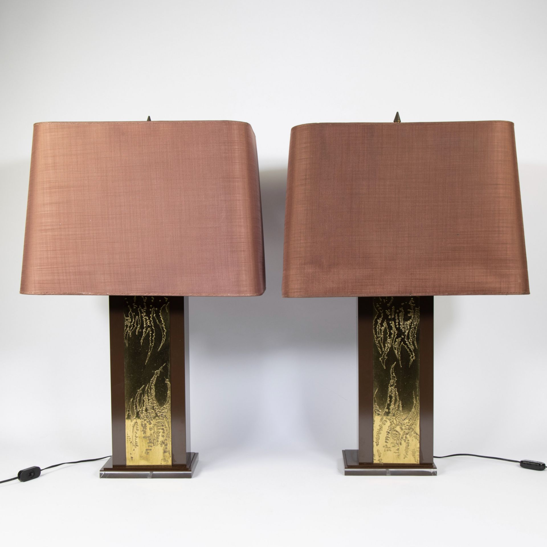 Pair of etched brass 1970s lamps by Georges Mathias