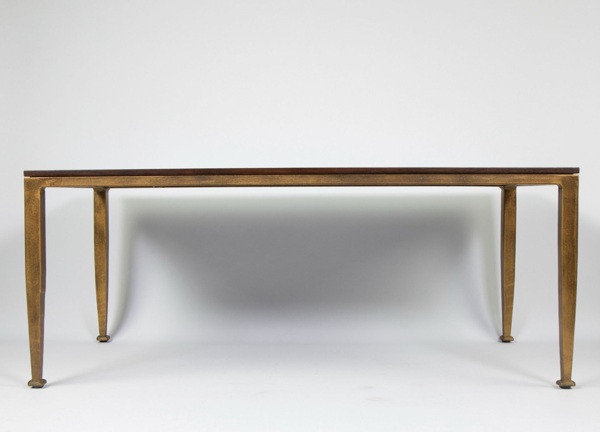 Vintage coffee table with shagreen leather and tropical wood - Image 2 of 3