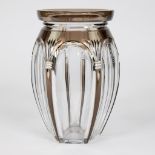 Val Saint Lambert brown white Art Deco crystal cut vase