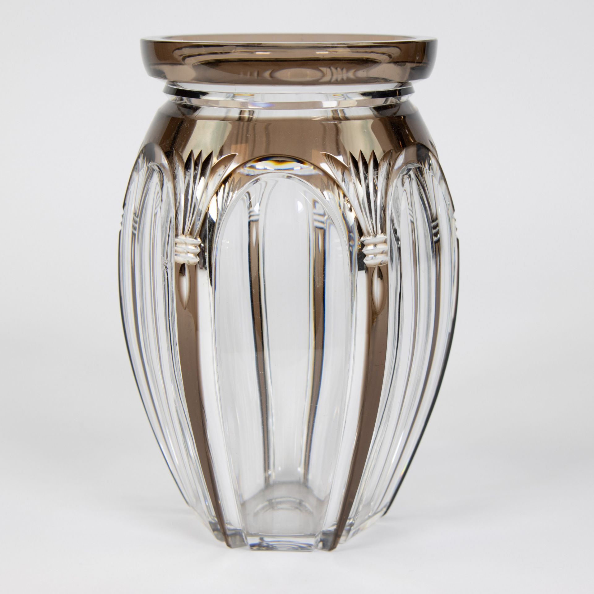 Val Saint Lambert brown white Art Deco crystal cut vase