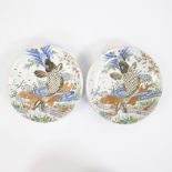 wo Japanese plates, decorated with fish and river, ca 1900