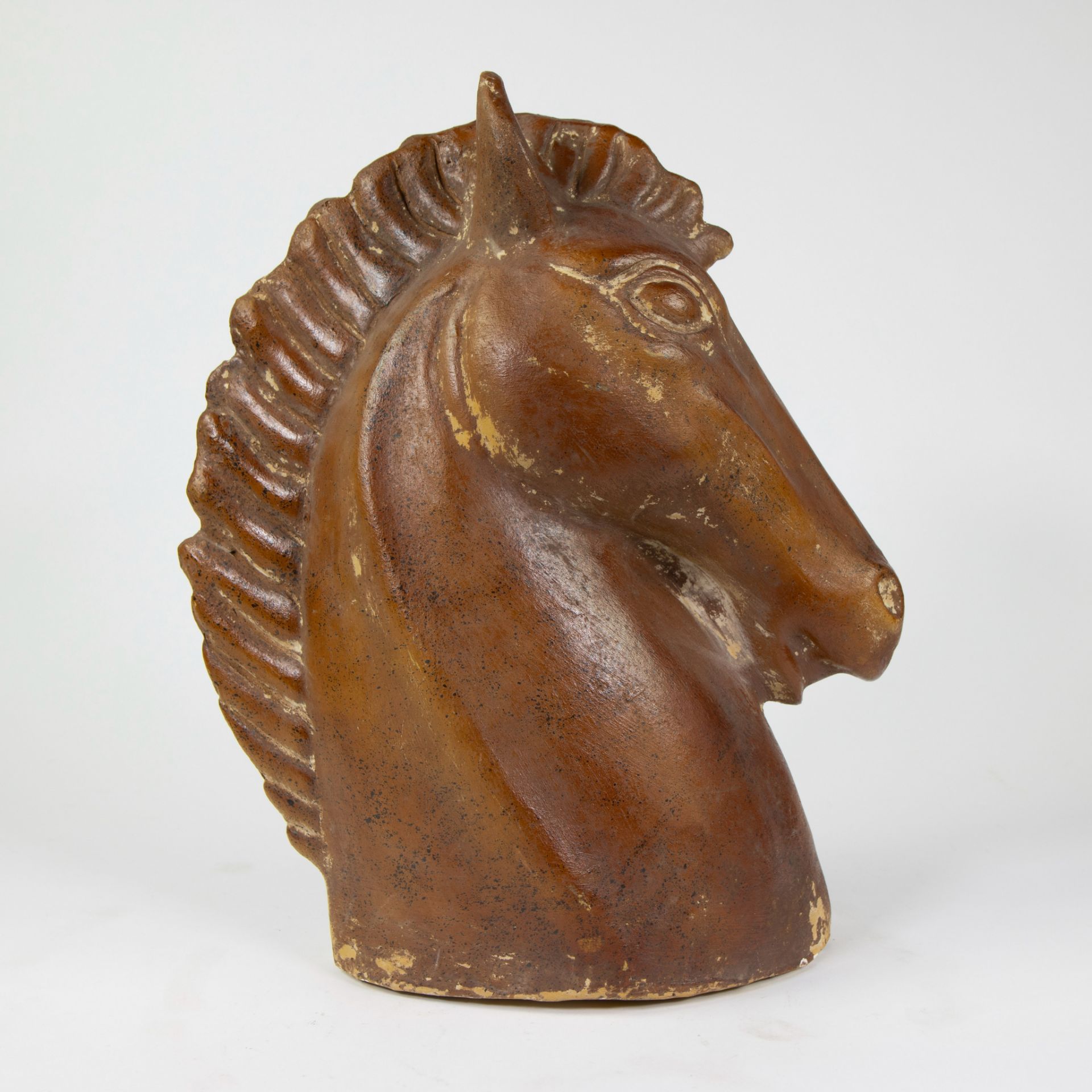 Vintage horse head in brown patinated terracotta, 1950s - Image 4 of 6