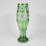Large green cut crystal vase