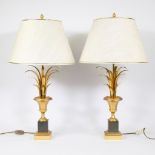 Beautiful couple of designer lamp Boulanger in gilt messing with pineapple leaves, Belgium, 1970s