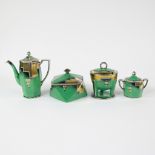 Japanese Art Deco porcelain service green with sleek geometric gilt figures marked Noritake