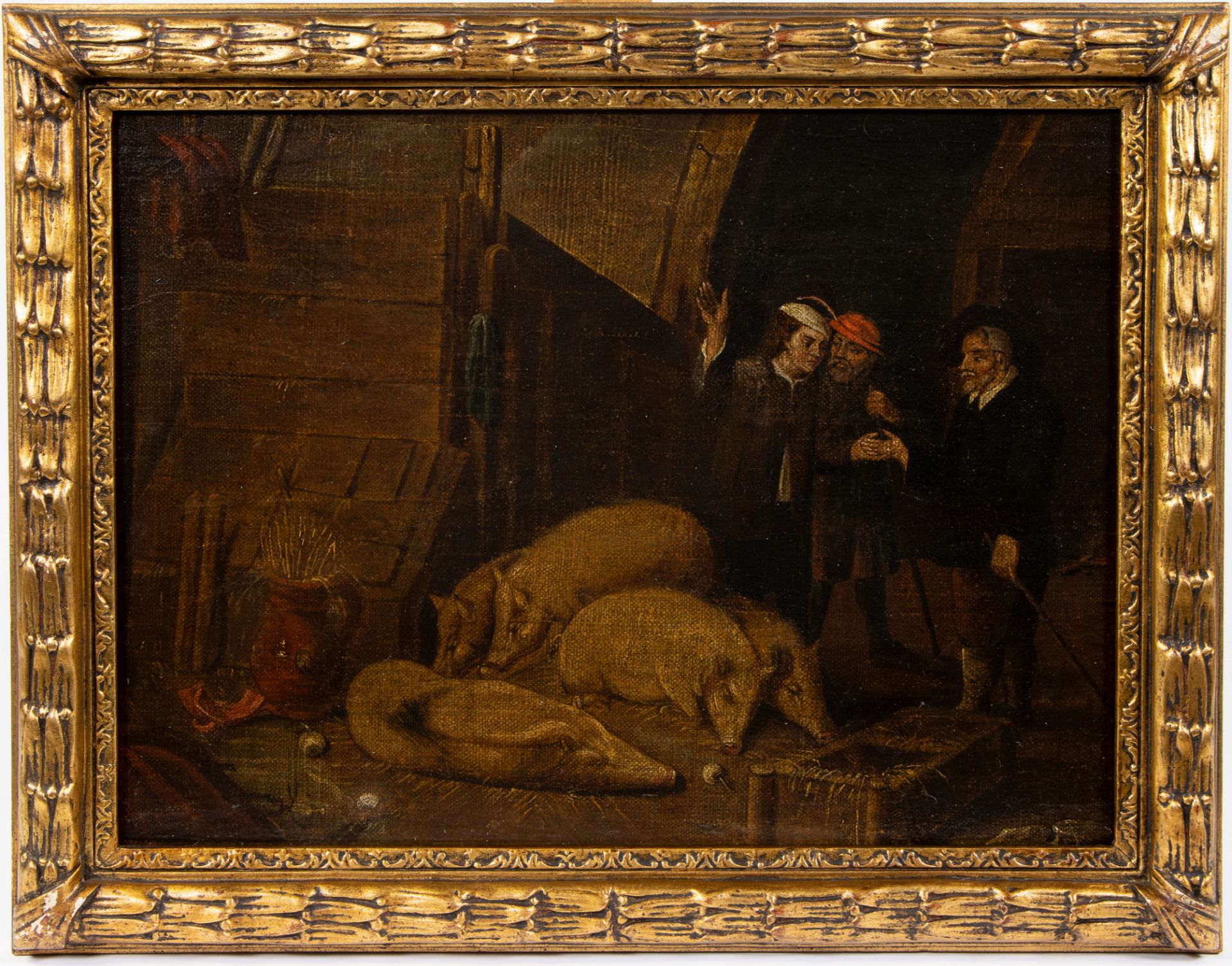 European school oil on canvas Cattle dealers ca 1800 - Image 2 of 3