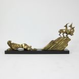Art Deco sculpture of a panther with deer on a marble base.